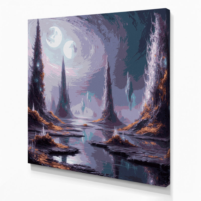 Art mural sur toile mauve Sci Fi Alien planète surface, H 8 po x l 8 po