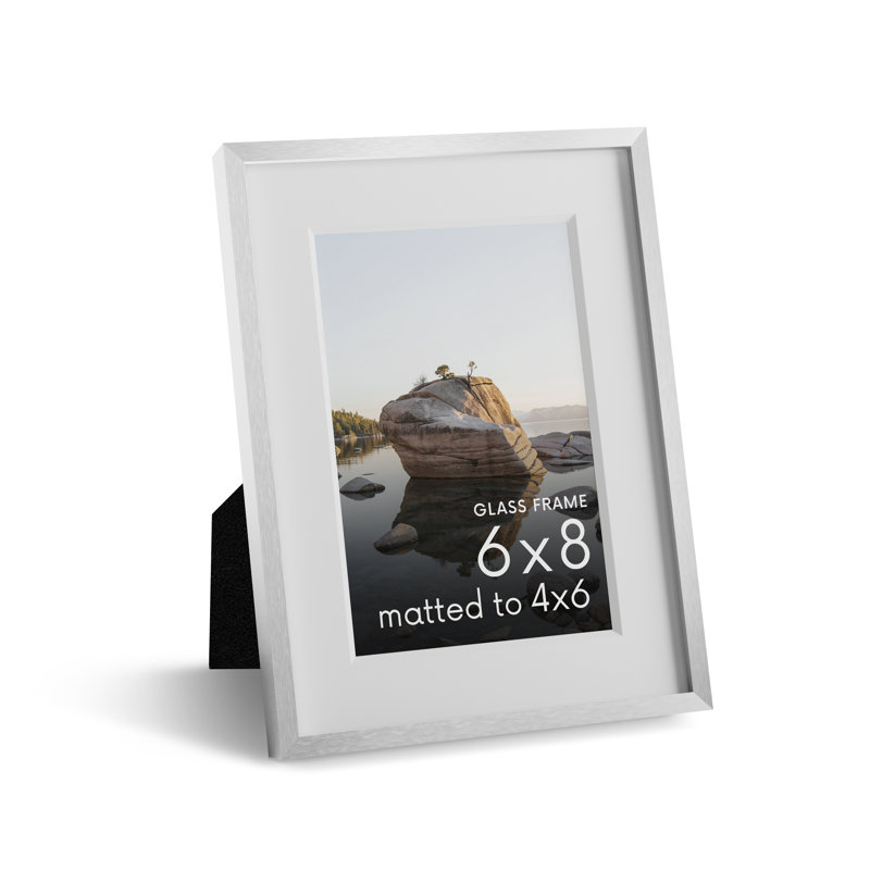 Cadre photo en métal avec verre, Argent, L 6 po x H 8 po