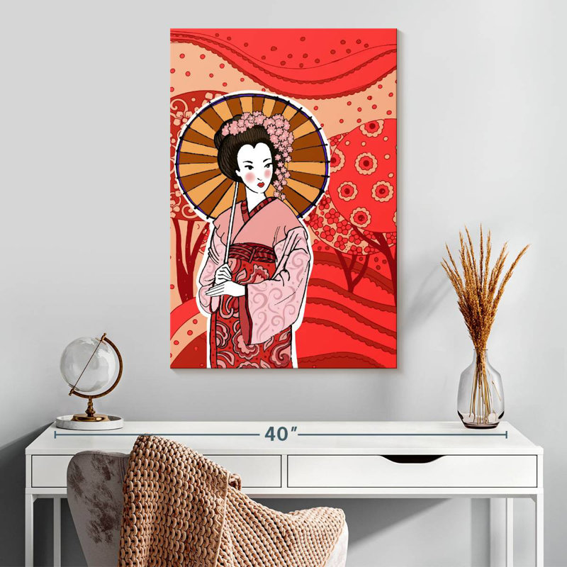 Geisha japonaise Leisha au printemps, H 30 po x l 20 po