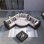 Ensemble de canapé d'extérieur en osier 7 pièces, chaise longue en rotin, plateau amovible en verre trempé pour la table basse, coussins rayés verts, pieds réglables, conception modulaire, canapé pour conversation, pour patio, jardin, terrasse, osier noir
