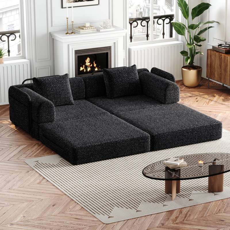 Convertible Sofa Bed With Side Storage Pockets And Cushions, Ideal For Living Rooms, Bedrooms And Studies, Comfortable And Foldable