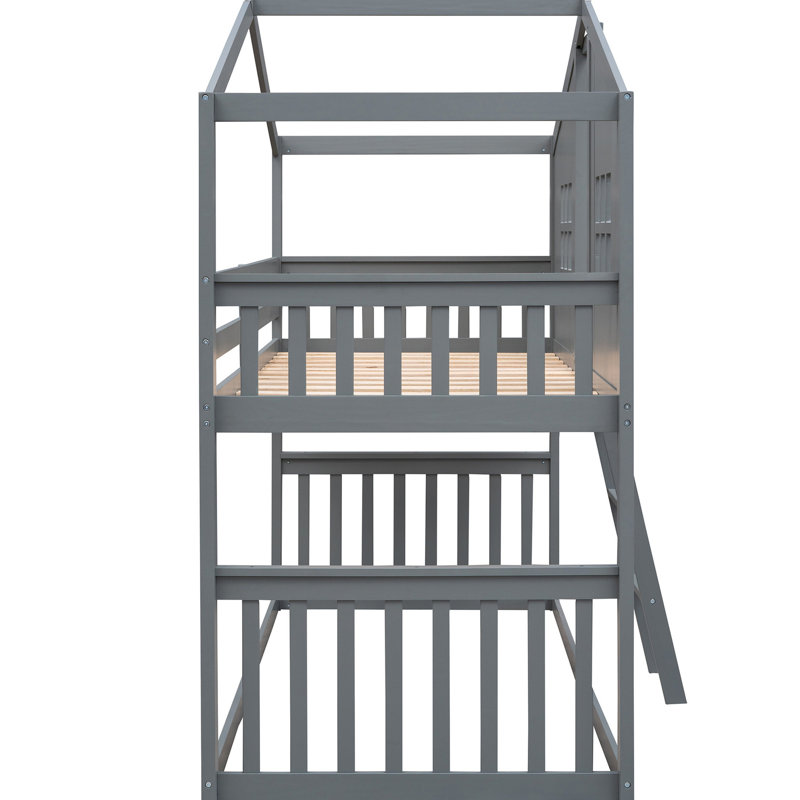 Lit superposé à échelle en gris - lit simple en bois massif pour la taille de la pièce avec bois, choix pratique pour la chambre à coucher