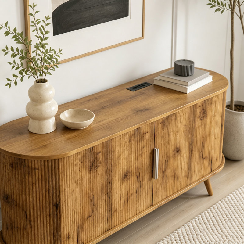 Meuble télé moderne de 50 po avec prise de courant et rangement cannelé