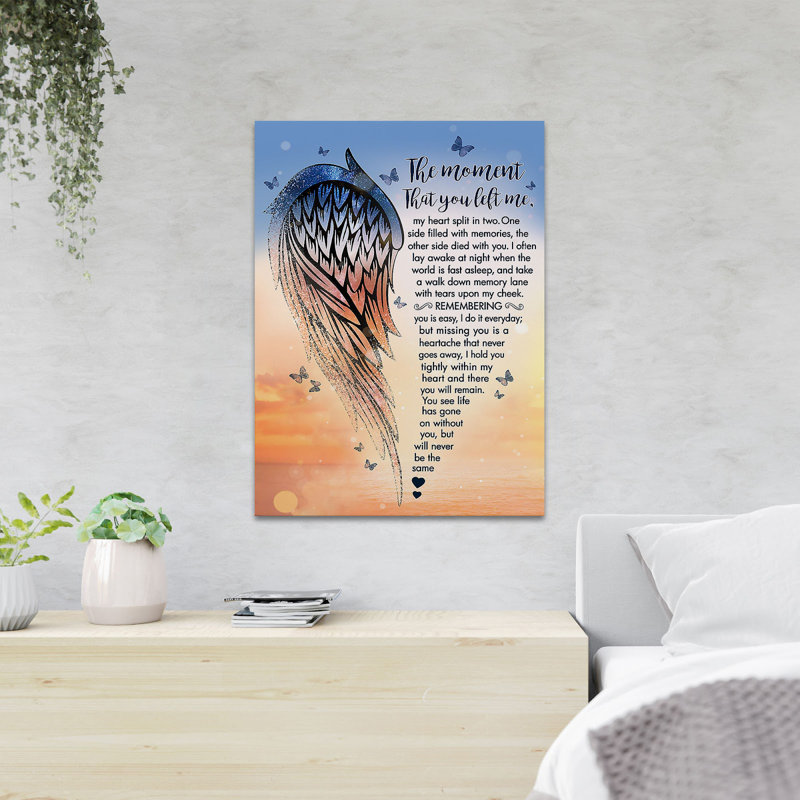 «A Wing And Heart - The Moment That You Left Me», reproduction d'art graphique sur toile tendue, H 20 po x l 16 po x P 2 po
