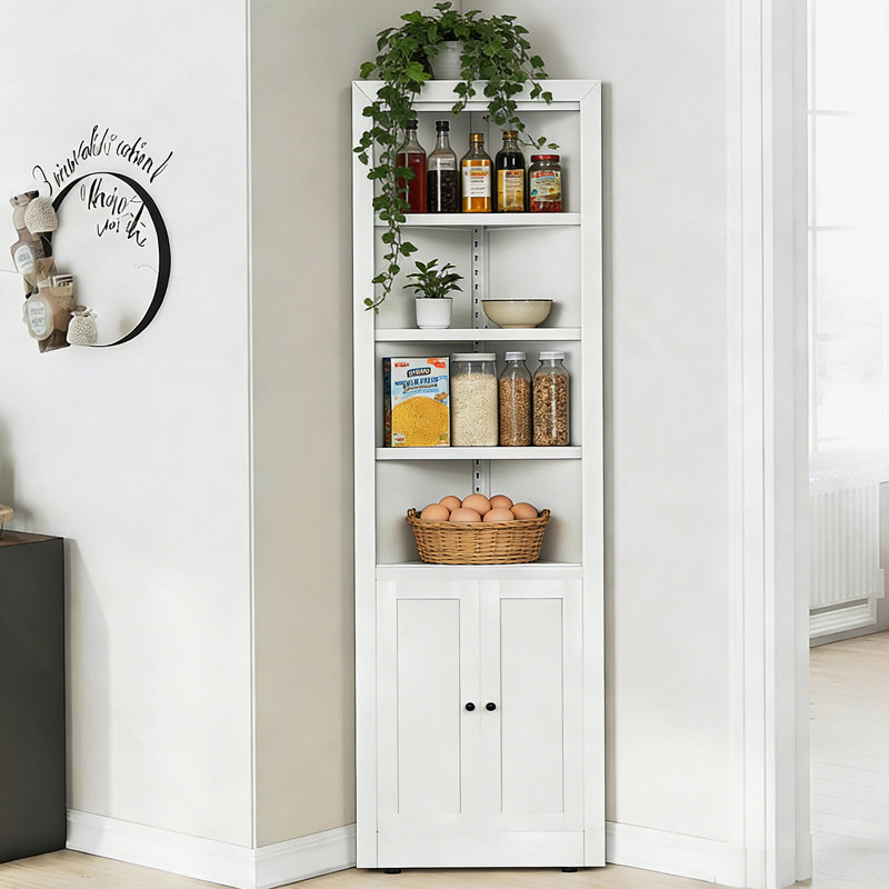 Corner Storage Cabinet With 2 Doors, 5-Tier Metal Cabinet With Adjustable Shelves
