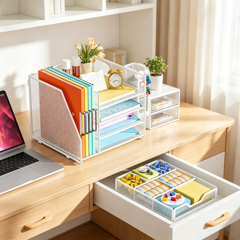 White Mesh 4‑Tier Desk Organizer