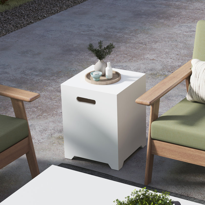 Laurina Petite table d'appoint carrée Garden Square, table de bout intérieure / extérieure, Blanc