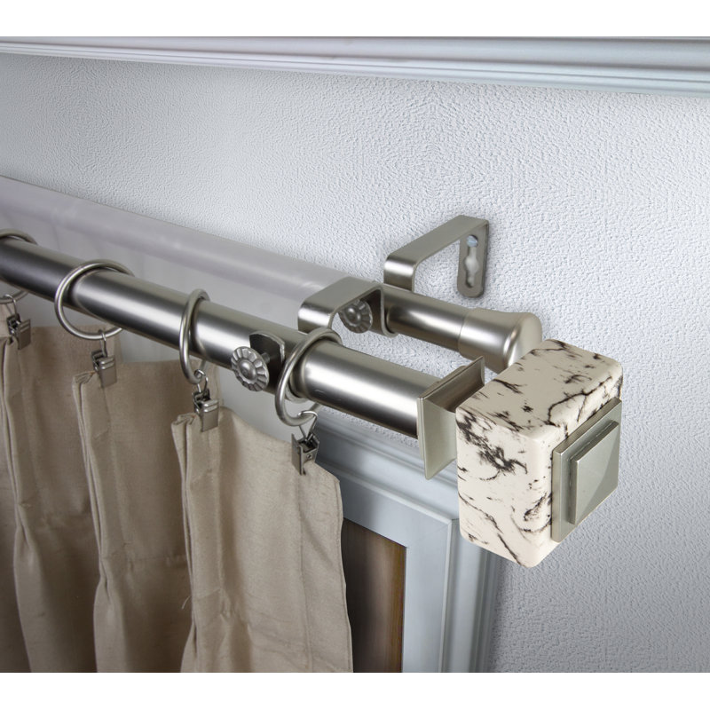 Burnstad Stainless Steel Adjustable Double Curtain Rod, 2.5" H x 120" W x 6.75" D, Satin Nickel