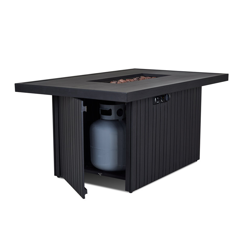 Table de foyer d'extérieur au propane en métal avec réservoir caché en corail noir Calvin, Corail noir