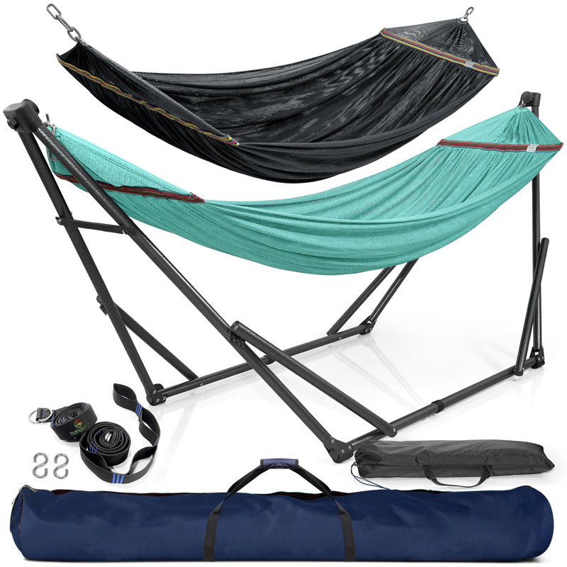 Hamacs portatifs Arlmont & Co. pour 2 personnes et 2 personnes avec hamacs pliables avec support, courroies d'arbre, sacs de transport pour le jardin