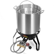 OuterMust Fish Fryer Pot and Basket, 58,000 BTU 11 qt. Aluminum Outdoor Deep Fry Pot with Basket and 5 Inches Thermometer for Frying Fish, French