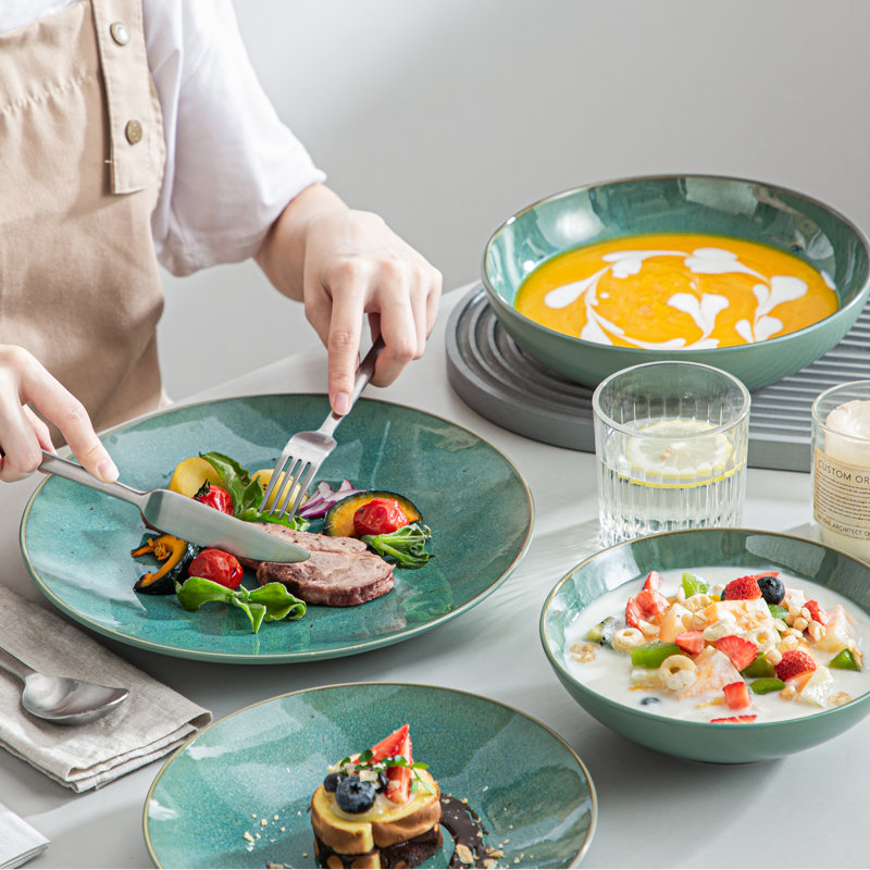 Karsabe Dinner Service Stoneware 16-piece Combination Service Set Of Earthenware, Tableware Set In Vintage Look For 4 People