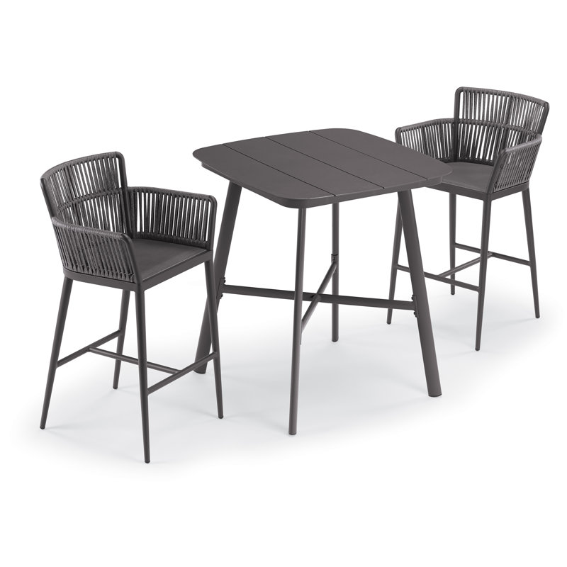 Eiland 36" Square Bar Table -Carbon And 2 Nette Bar Chairs -Carbon W/ Ninja Seat And Pewter Strap