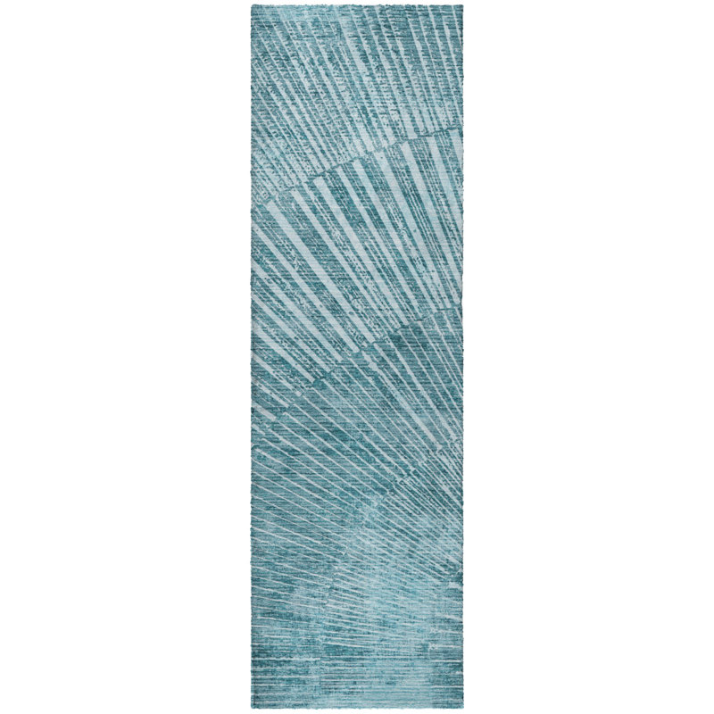 Premium Machine Washable Dream Shag ADS542 Fan-Like Rug, 2'3" x 7'6" Runner, Teal