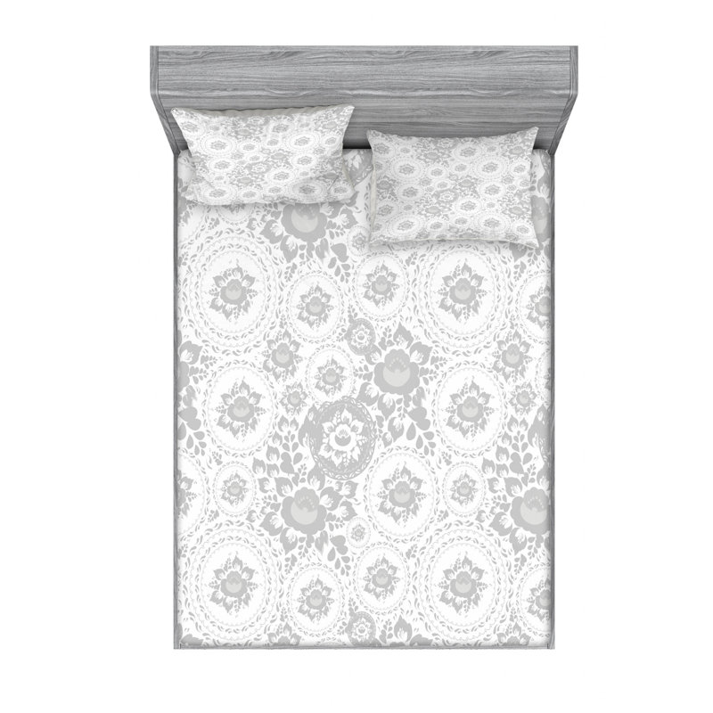 Microfiber Floral Sheet Set, Gray Floral, Queen Sheet Set + Fitted Sheet + 2 Pillowcases