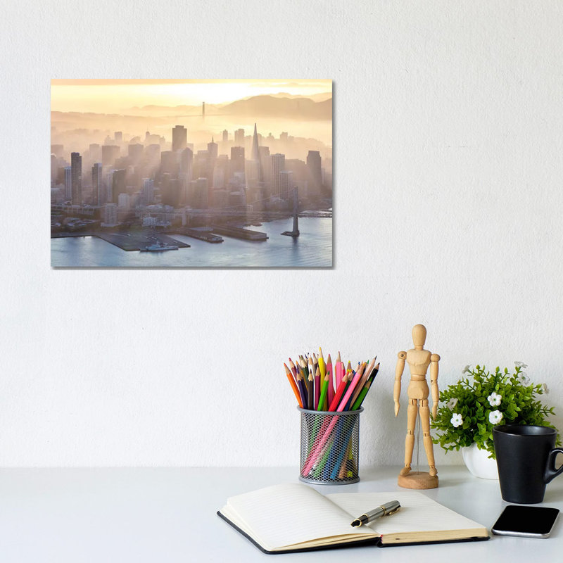 Foggy Sunset Over Downtown San Francisco by Matteo Colombo - Wrapped Canvas Print, 20.32 cm H x 30.48 cm W