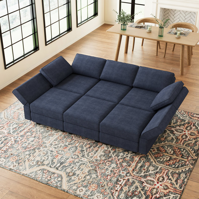 Canapé-lit modulaire Corduroy, Velours côtelé bleu