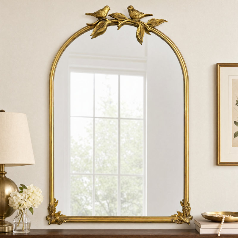 Miroir mural arqué en métal avec décoration murale rétro en fer et branche pour chambre à coucher, vestibule et salon