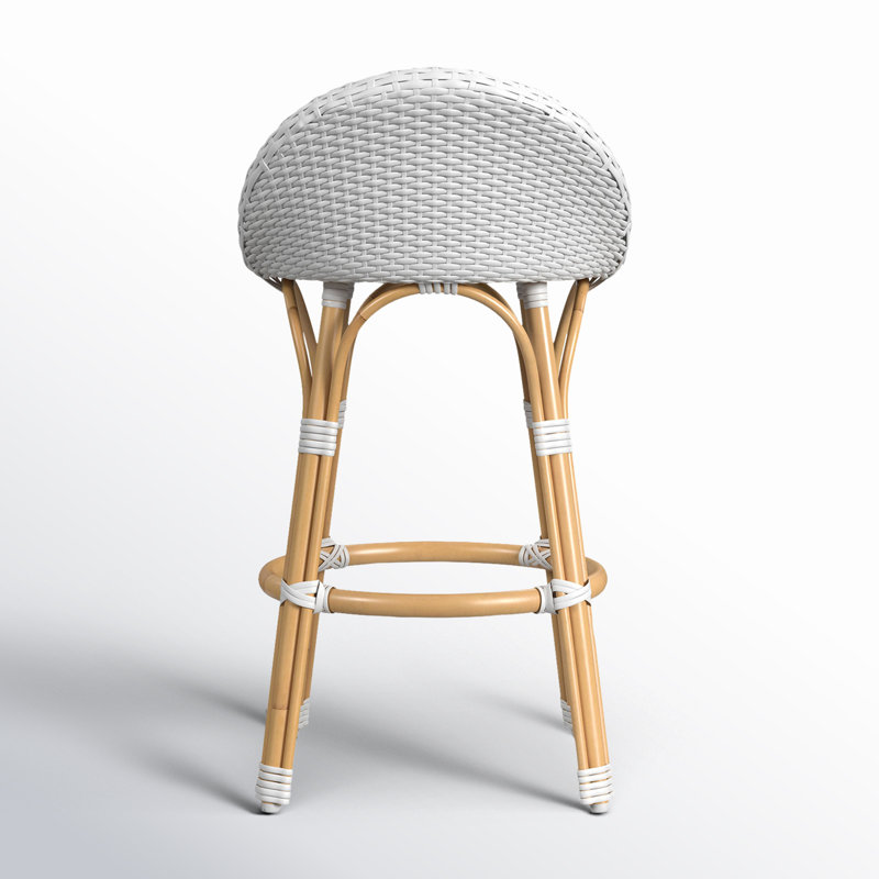 Tobias Outdoor Rattan and Metal Low Back Counter stool, Smooth White
