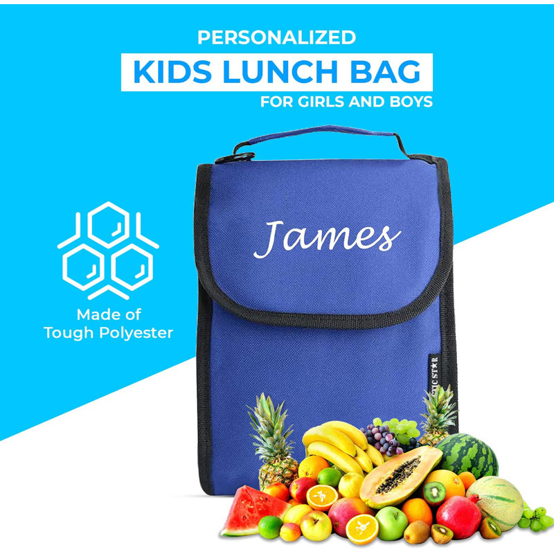 Sac à lunch personnalisé pour enfants - Boîte à lunch pour filles et garçons - Sacs isothermes réutilisables - Boîte-repas en polyester robuste pour enfant avec nom personnalisé - Idéal pour les pique-niques scolaires et les voyages