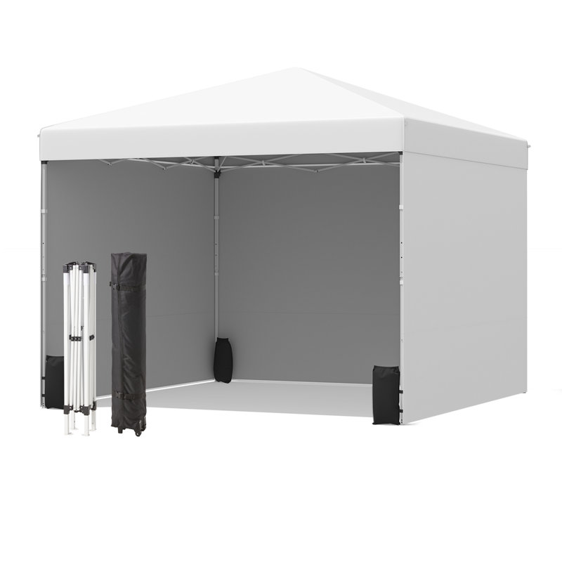 10' X 10' Pop Up Canopy Tent With 3 Sidewalls, Easy Outdoor Sun Shade, Portable Shelter Gazebo For Events, Parties And Camping (White)