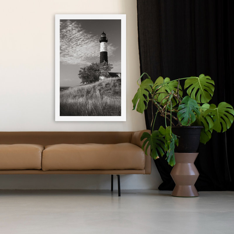 Phare de Big Sable Point II, Bw, bord de mer, noir, noir et blanc, phare de Big Sable Point, Grand lac, H 48 po x l 32 po