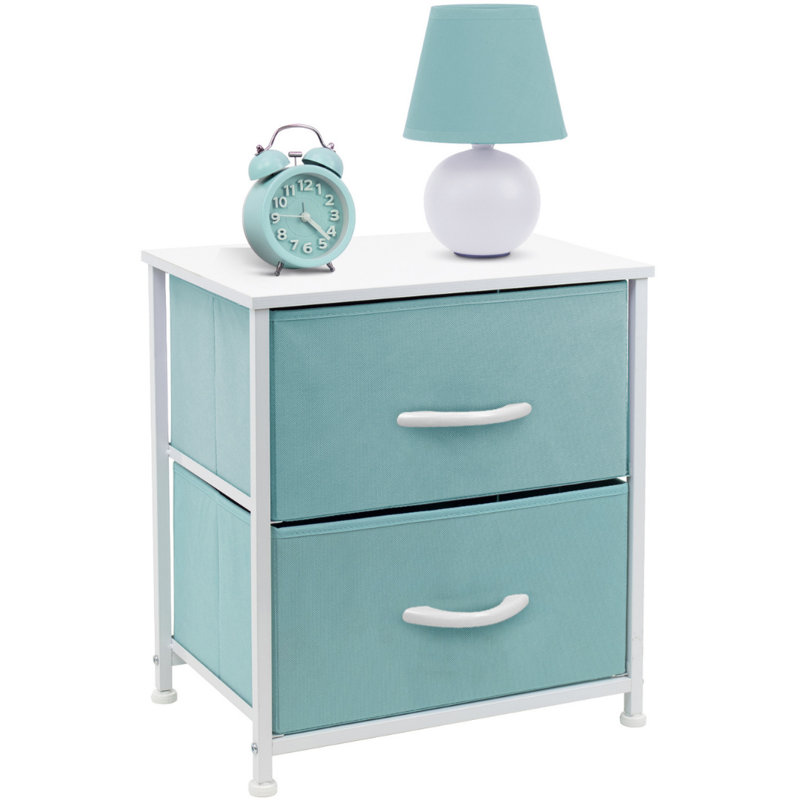 Commode 2 tiroirs - turquoise, Aqua / blanc