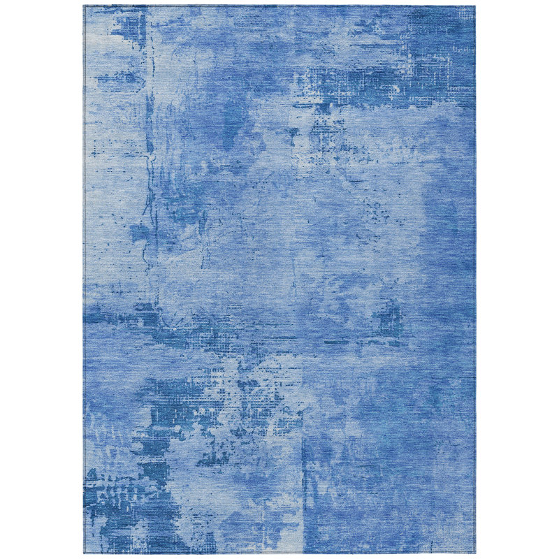 Navy Abstract Synthetic Washable Rectangular Rug 3' x 5'