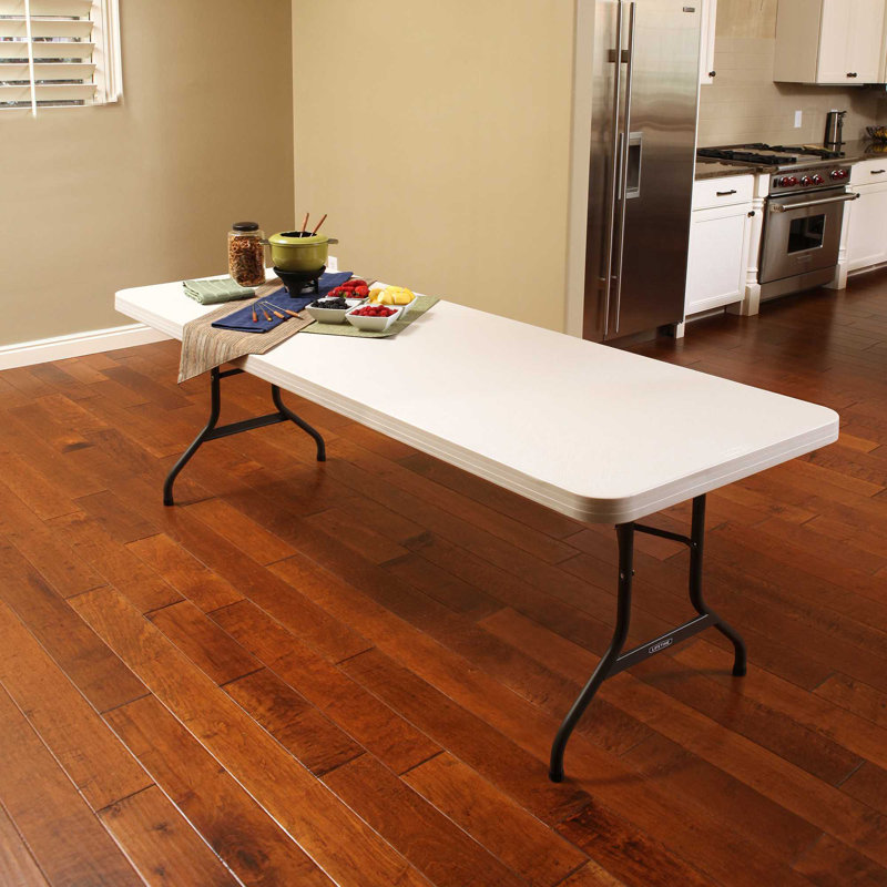 Almond 8-Foot Rectangular Folding Banquet Table with Metal Frame