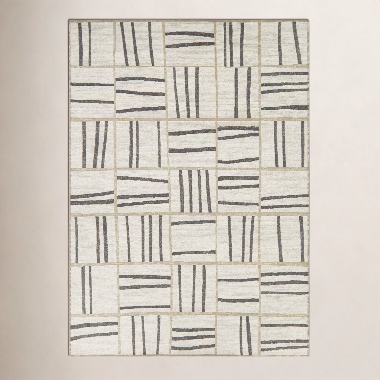 Laki Cream Gray Geometric Jute Rug, Rectangle 5'3" x 7'