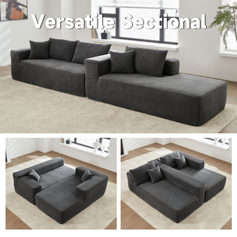 Kustas 2 - Piece Upholstered Compression Sectional with Pillow, No Assembly Required Sleeper Sofa, Free Combination Sofa Bed for Living Room