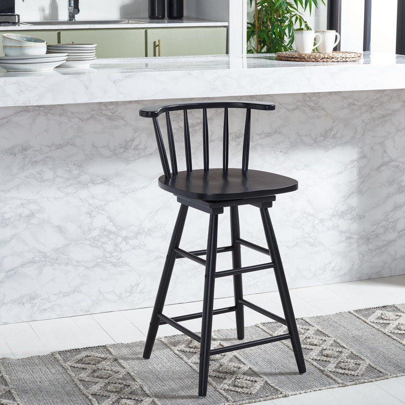 Swivel Counter Stool with Solid Wood Frame, Black