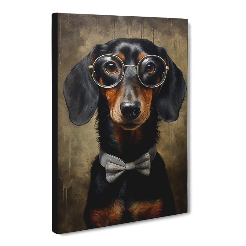 Dachshund With Glasses - Print on Canvas, 50cm H x 35cm W x 3cm D