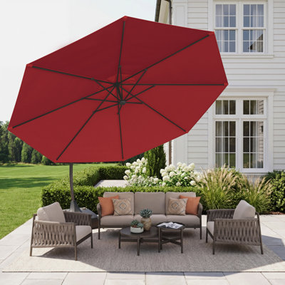 Ensemble de conversation pour patio 6 pièces avec parasol incurvé 11 pi et coussins en oléfine