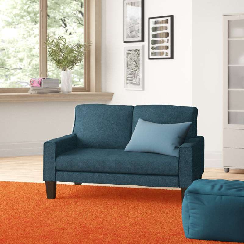 Causeuse à accoudoirs carrés 52 po Blacke, Mélange de polyester bleu, H 31 po x l 52 po x P 32 po
