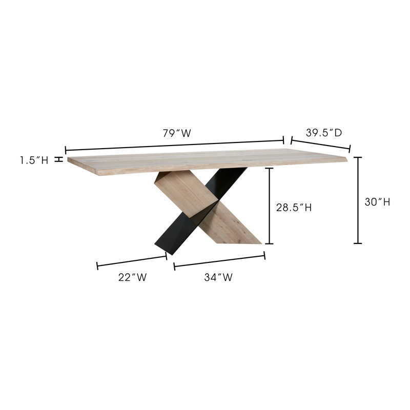 Lannis 79" Solid Oak Cross Leg Dining Table
