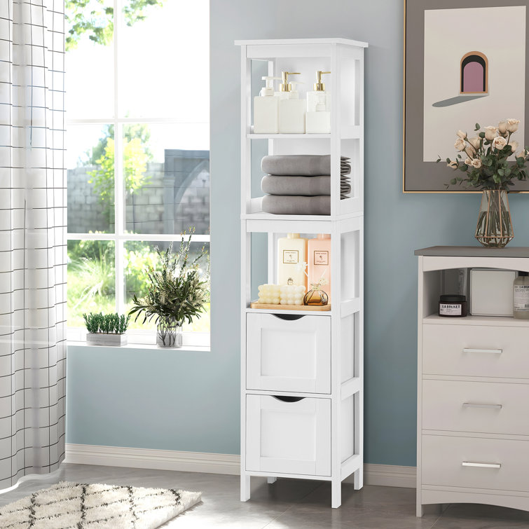 White Bathroom Storage Cabinet with Shelf Narrow Corner Organizer