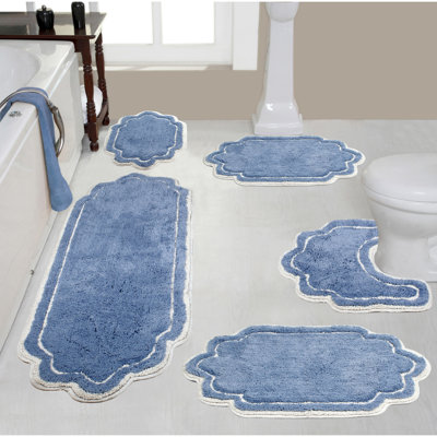 Allure 100 % Cotton Bath Rug - Machine Washable, Quick Dry, Non-Slip, Absorbent - 5 Piece Set