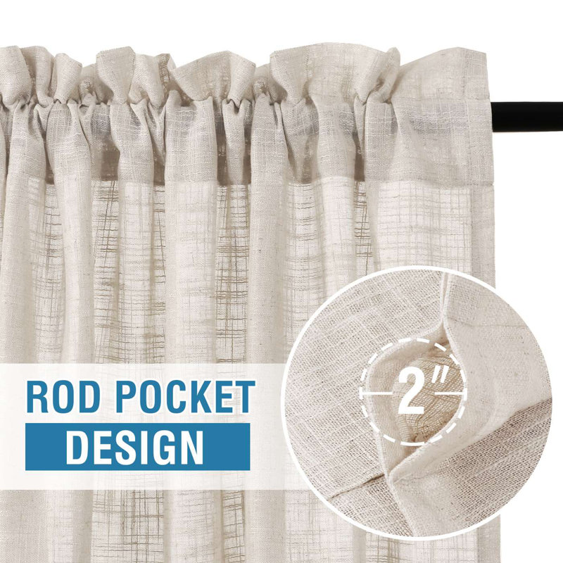 Linen Curtains Natural Linen Blended Curtains for Living Room Burlap Linen Textured Curtains Light Filtering Rod Pocket Curtains Bedroom Curtains 2 Panel Sets