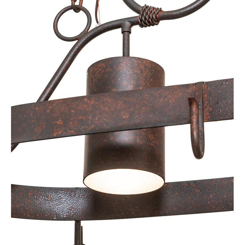Rustic Red Rust Metal Oval Hanging Pot Rack with Lights