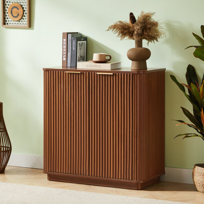 Buffet 31,5 po avec rangement ondulé courbé pour chambre à coucher, salon, couloir, noyer, l 31,5 po x P 15,75 po x H 31,5 po.