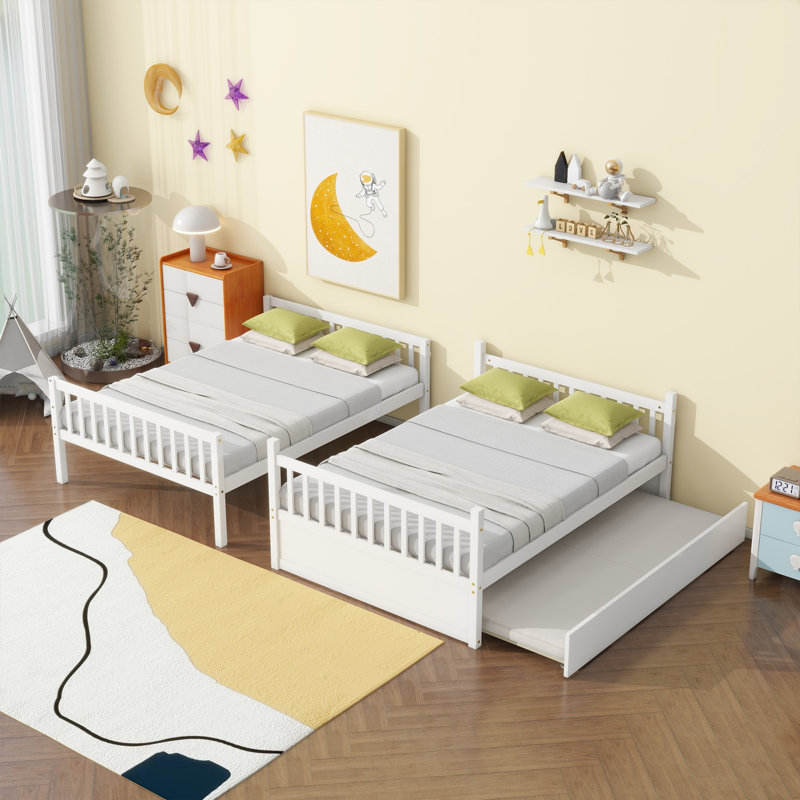 Lit superposé standard en bois massif avec couchette Sotion par Harriet Bee, Blanc, Double sur double