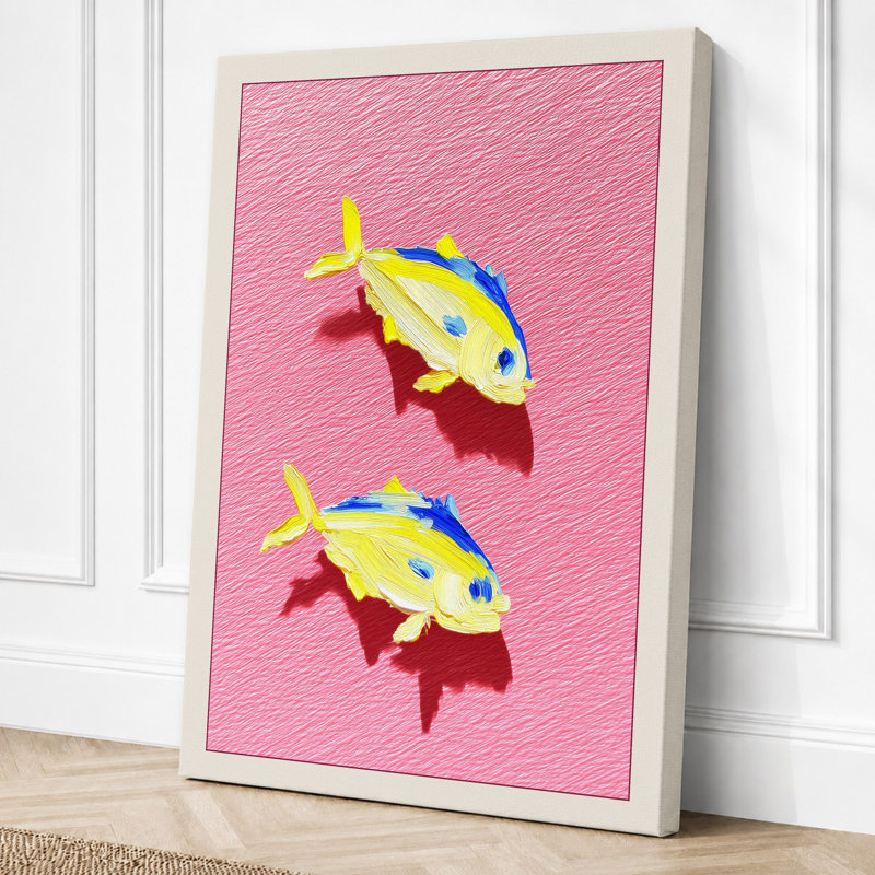 Twin Fish In Motion Modern - Print, 24x16 - 61.0 x 40.6 cm, Cream Border