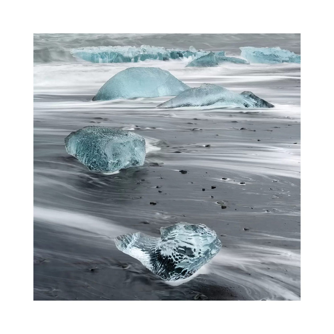 Icebergs On A Black Volcanic Beach Iii, Vatnajokull National Park, Iceland by Martin Zwick - Wrapped Canvas Print