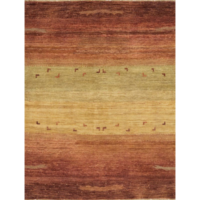 Hand Knotted Wool Area Rug in Rust/Green/Orange