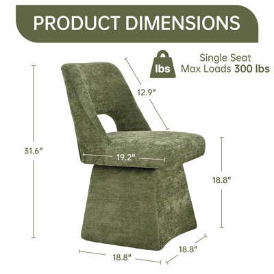 Upholstered Swivel Dining Chairs - Modern Chenille, Open Back for Kitchen (Set of 2)
