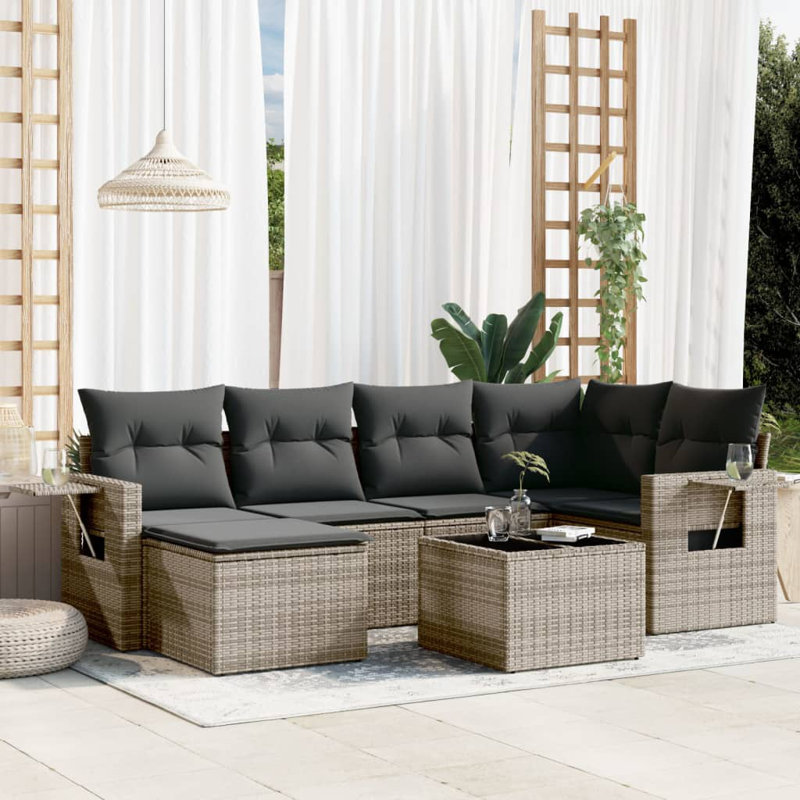  Ensemble de canapé de jardin gris, Gris, Gris foncé