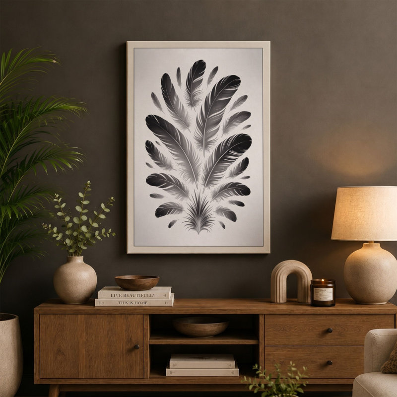 Feather Study Botanical - Wrapped Canvas, 36x24 - 91.4 x 61.0 cm, Ochre Border