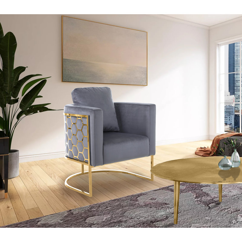 Fauteuil Casa, Velours gris velours, Argent