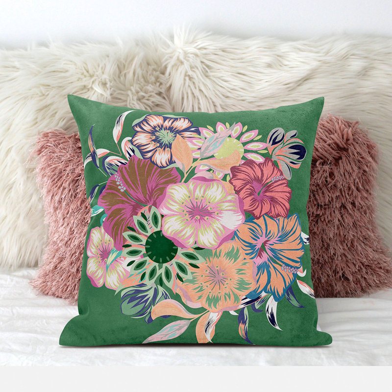 Housse et insert de coussin décoratif en polyester , 18 po x 18 po, Rose / bleu
